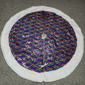 Holiday Time Christmas Tree Skirt 48" Reversible Sequin Rainbow Sparkle NWOT